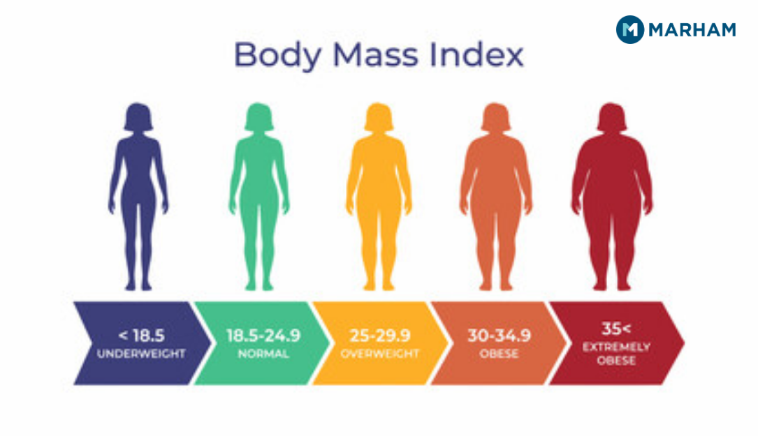 BMI chart showing underweight normal overweight obese categories by body mass index
