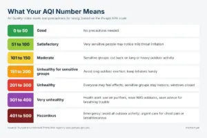 Punjab AQI levels and precautions for smog chart