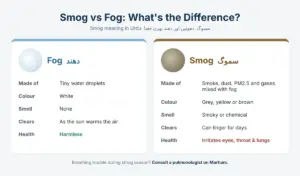 smog meaning in Urdu and difference between smog and fog infographic